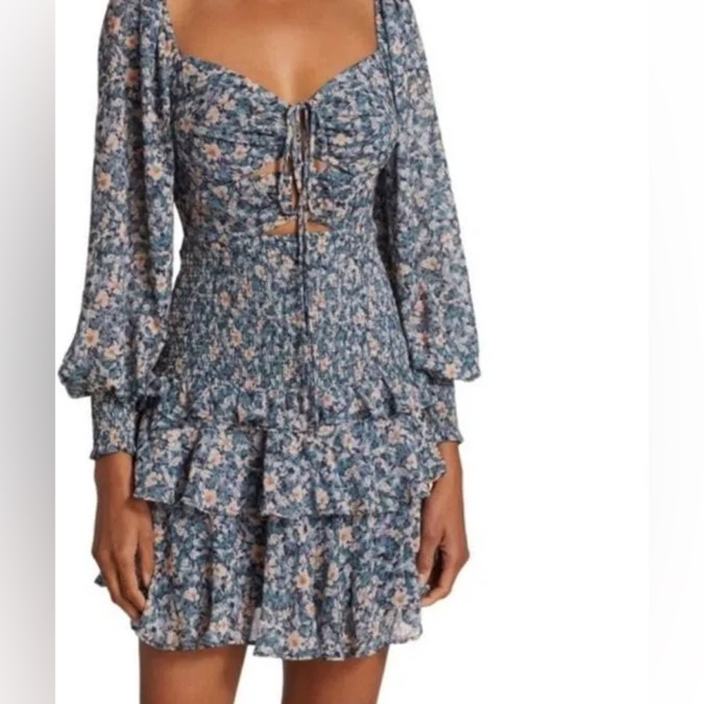 Astr the label smocked mini dress with long sleeves